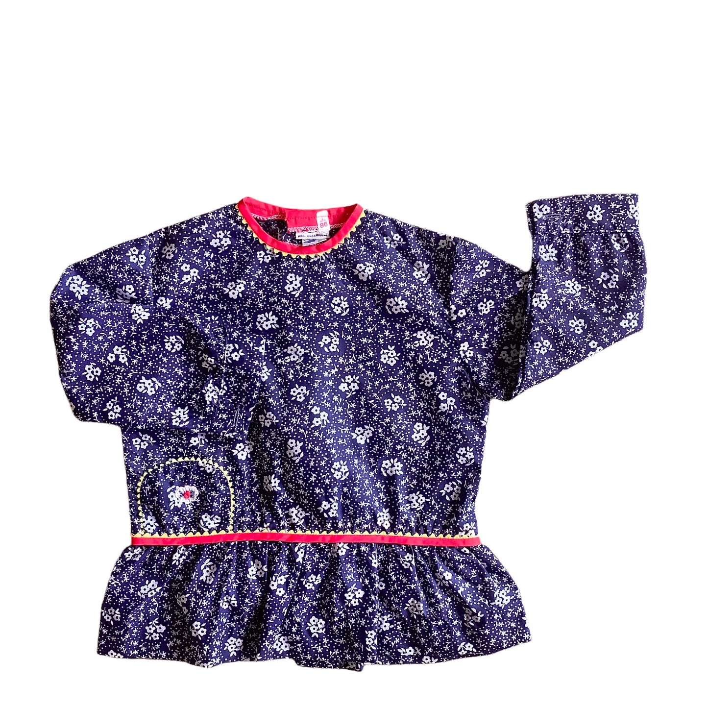 60's Navy Floral School Overall Nylon Blouse  18-24M