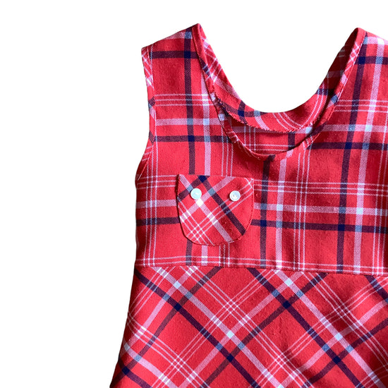 Vintage 70's Red Check Pinafore Dress  / 18-24 Months