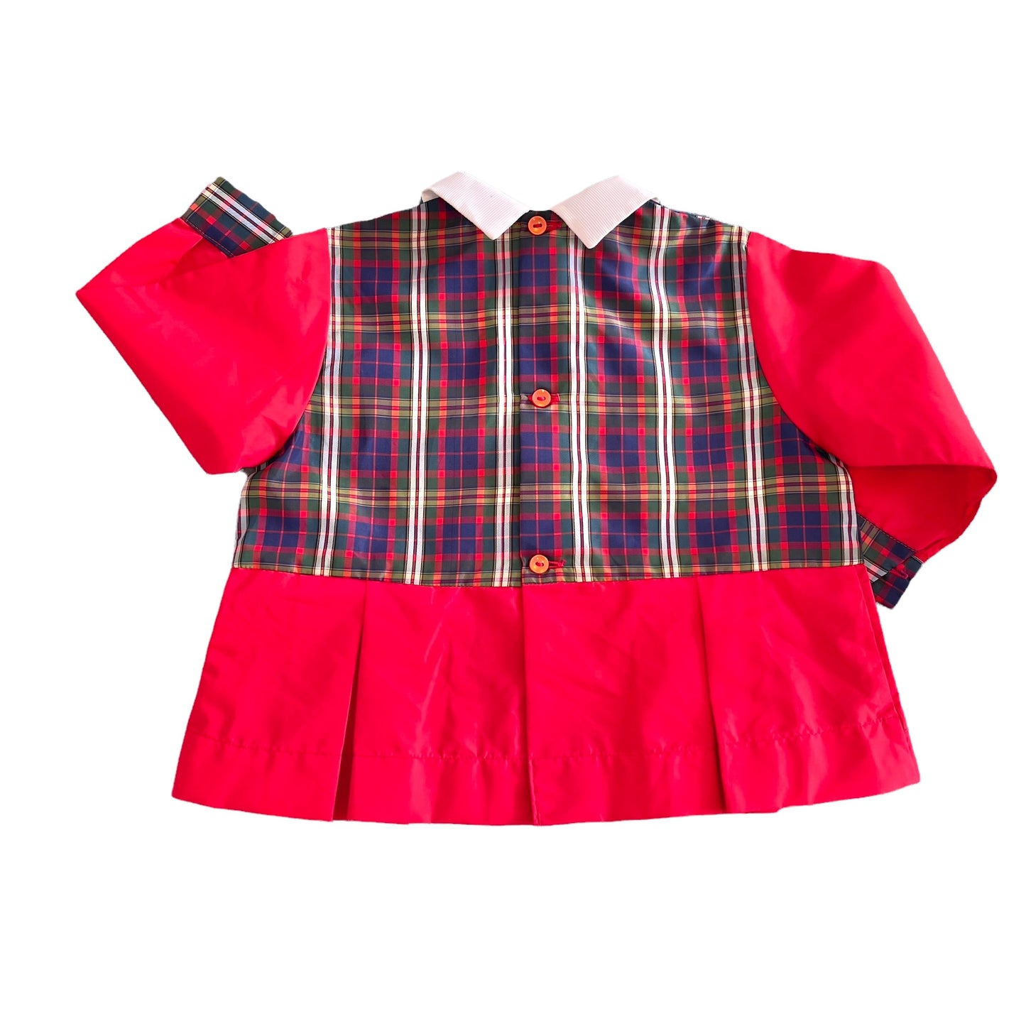 Vintage 60s Red Tartan Nylon Blouse/Apron  / 6-9 Months