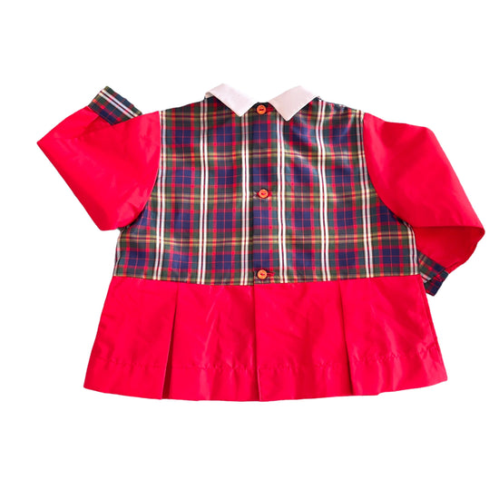 Vintage 60s Red Tartan Nylon Blouse/Apron  / 6-9 Months