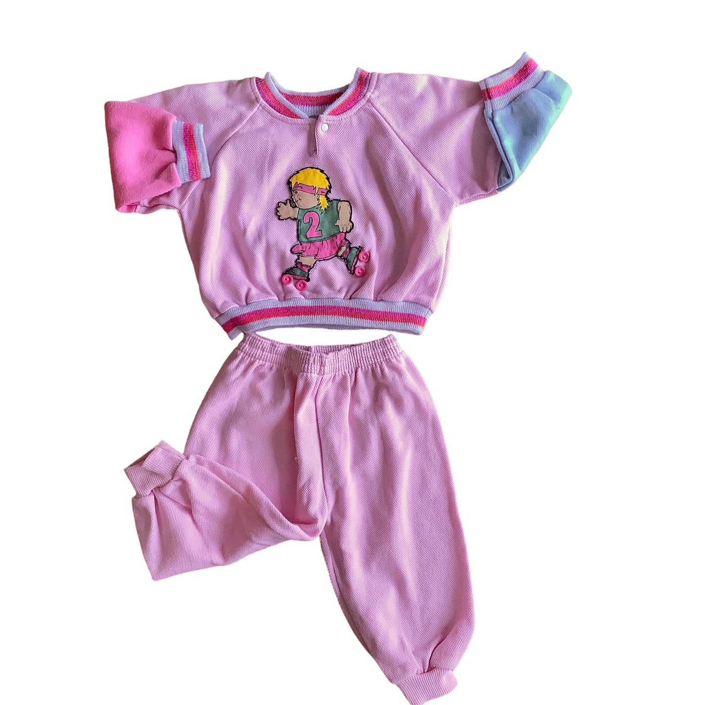 Vintage 80s "Rollerskating"  Pink Top and Bottoms set /  6-9 Months