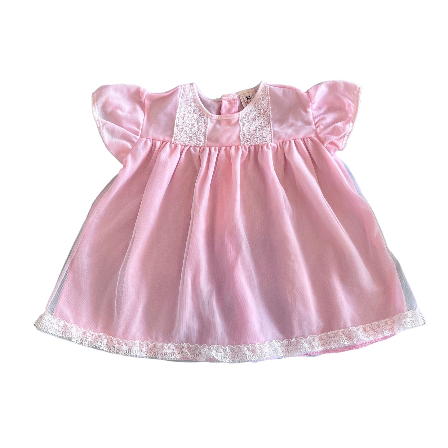 Vintage 1960's PERIDOT Pink Sheer / Ruffle  Dress / 6-9M