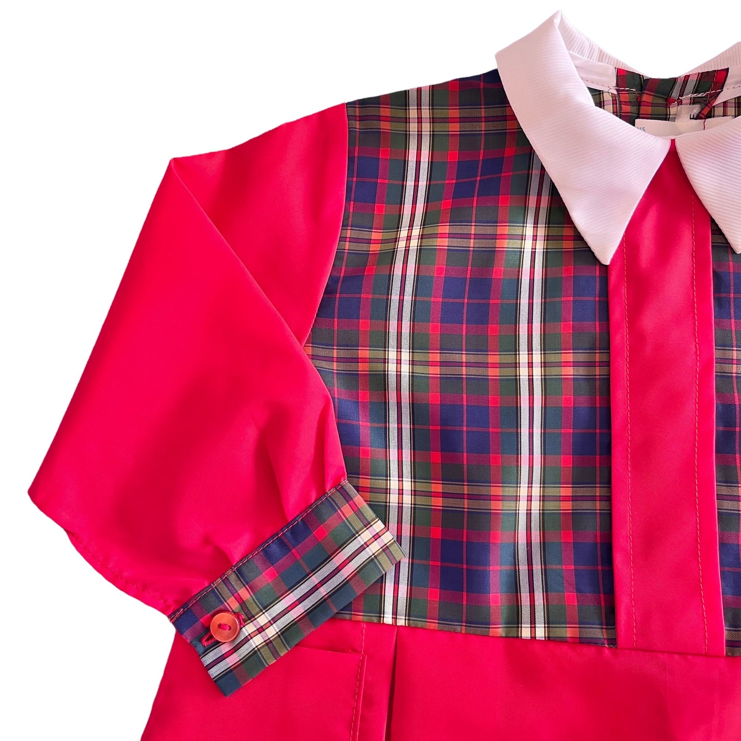 Vintage 60s Red Tartan Nylon Blouse/Apron  / 6-9 Months