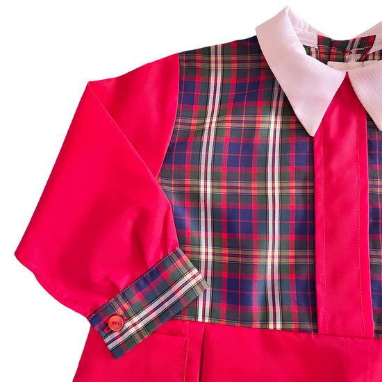 Vintage 60s Red Tartan Nylon Blouse/Apron  / 6-9 Months