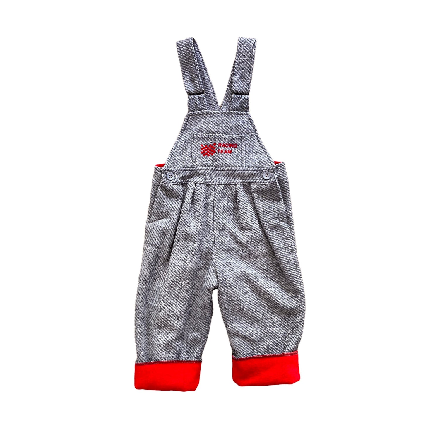 Vintage 1970s Grey / Red Dungarees 9-12 Months