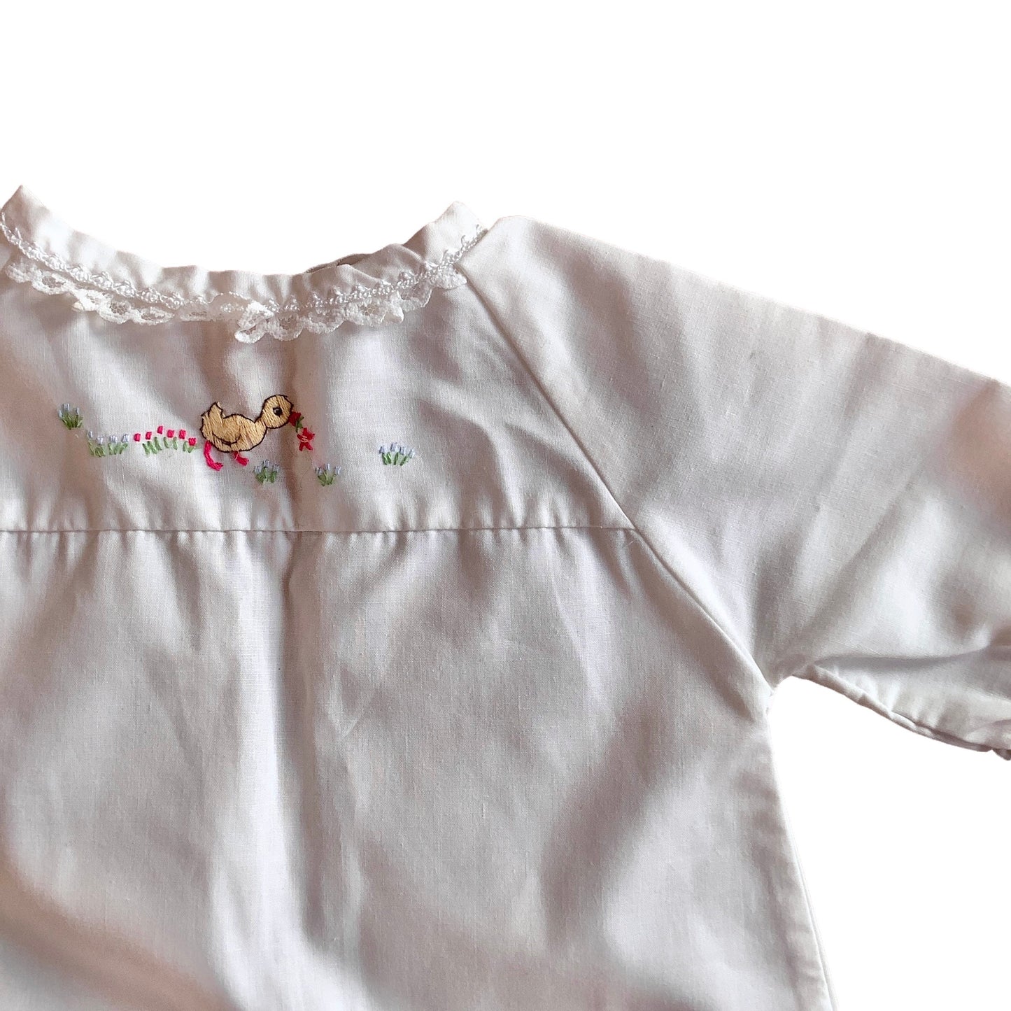 Vintage 60's DUCKLING Embroidered White Gown/ Blouse  Made in England Newborn / 0-3 Months