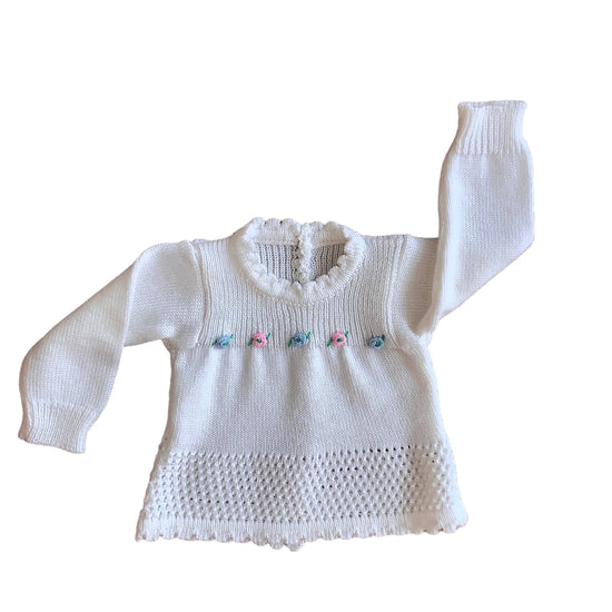 Vintage 70's White Knitted Jumper Newborn / 0-3 Months