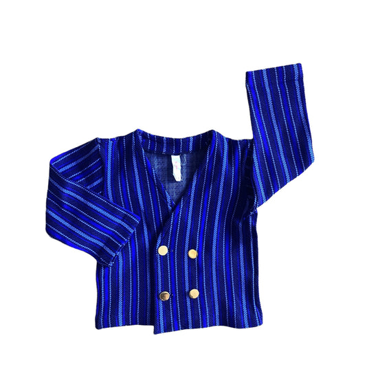 Vintage 1960s Blue Striped Double Breasted Top / 18-24M