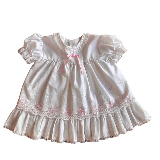 1970s White Ruffle Dress / 0-3 Months