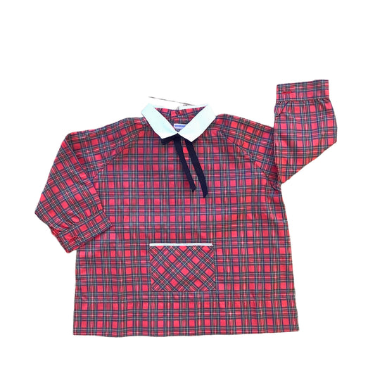 1960's Red Tartan Top / Bib / Blouse / 9-12M