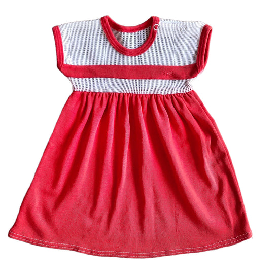 1970s Red / White Dress / 0-3 Months
