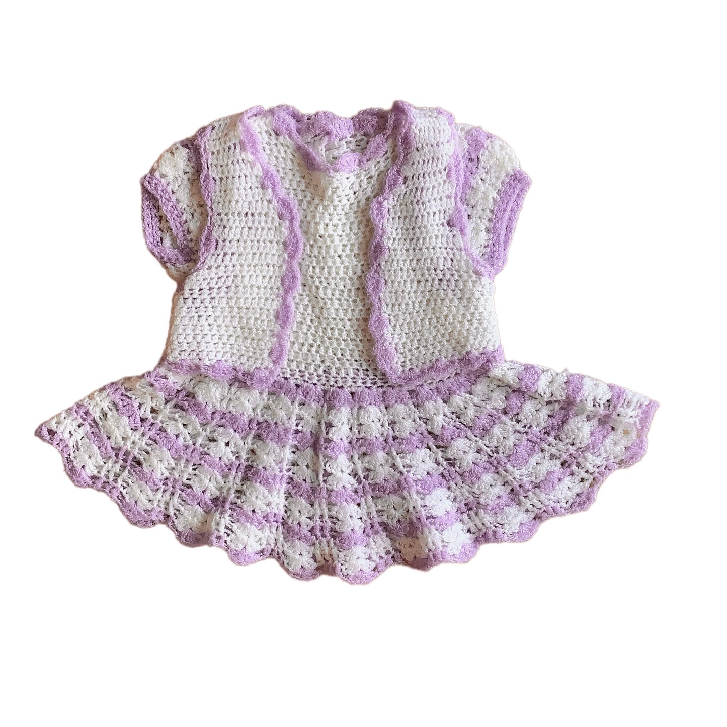 Vintage 70's Crochet Knitted Dress and Vest Set / 0-3 Months