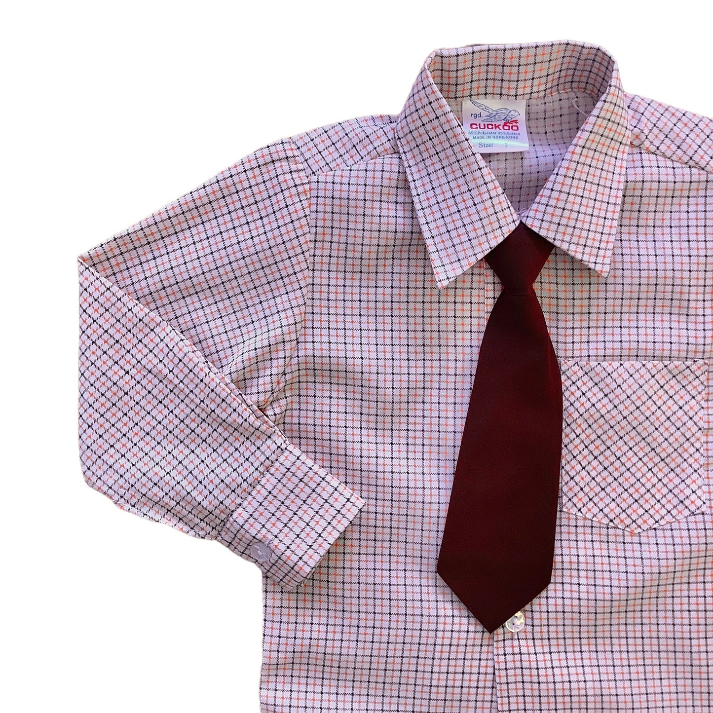 Vintage 60's  Brown/ Orange Check Shirt and Tie / 12-18M