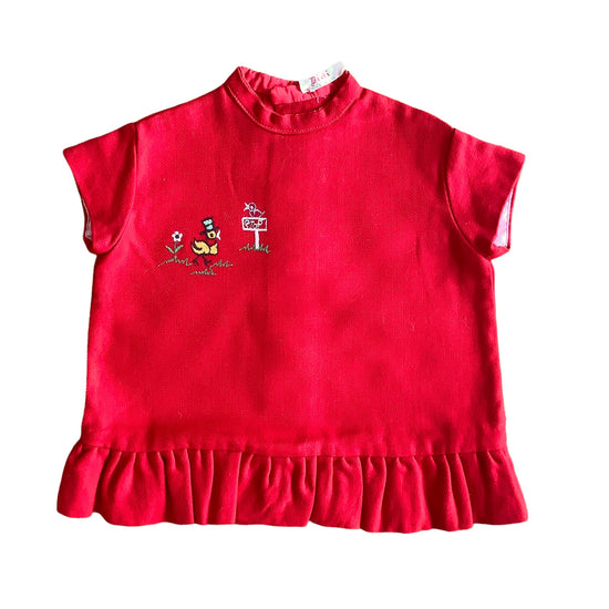 1960s Red Embroidered Dress / 3-6 Months