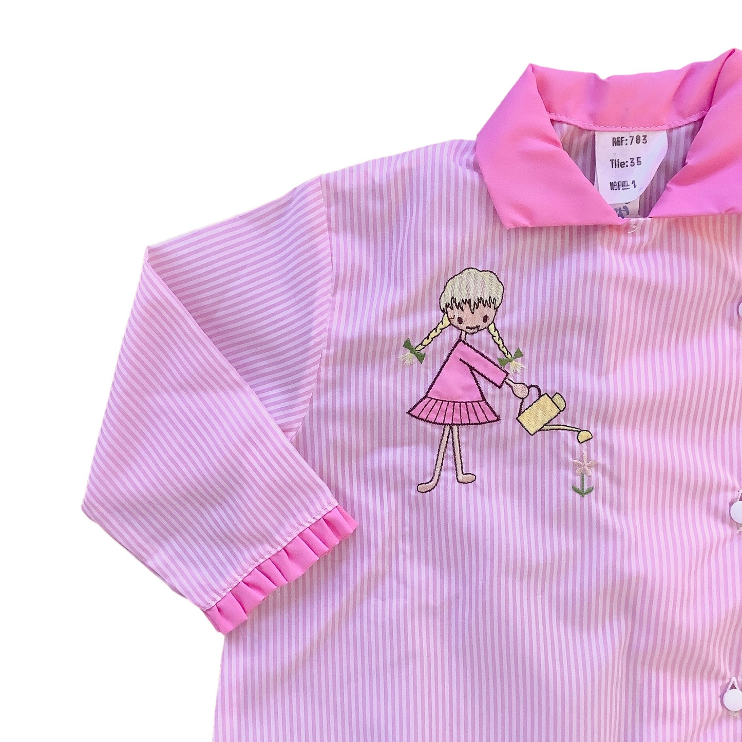 1960's Pink Striped Nylon Top / Bib / Blouse / 6-9M