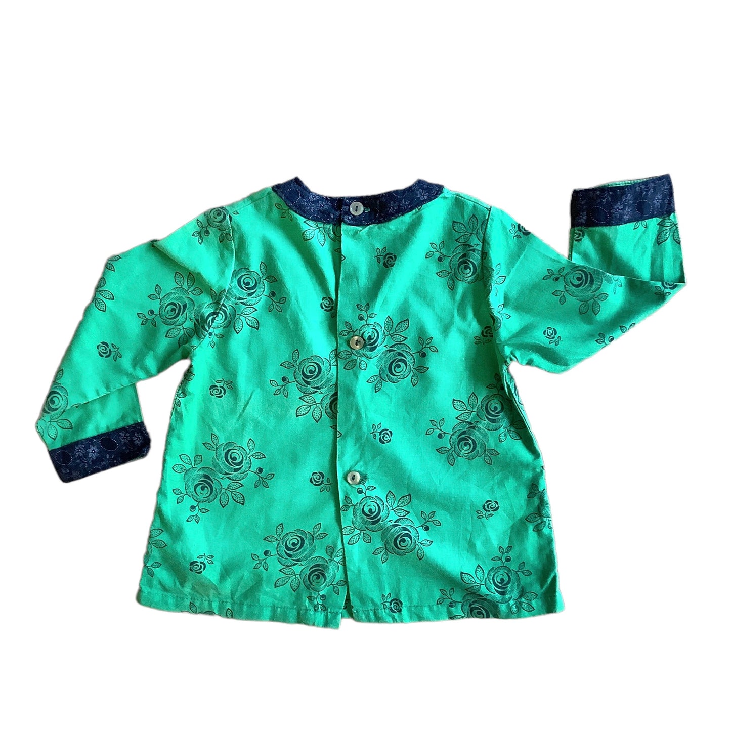 Vintage 70's Printed Green Dress / 12-18 Months
