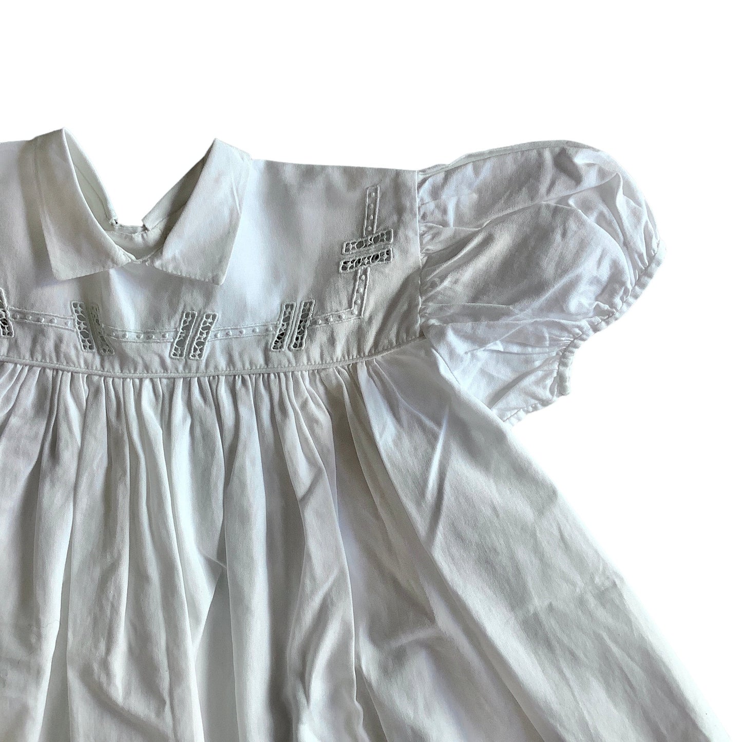 Vintage 60's Puff Sleeves White  Dress  12-18M