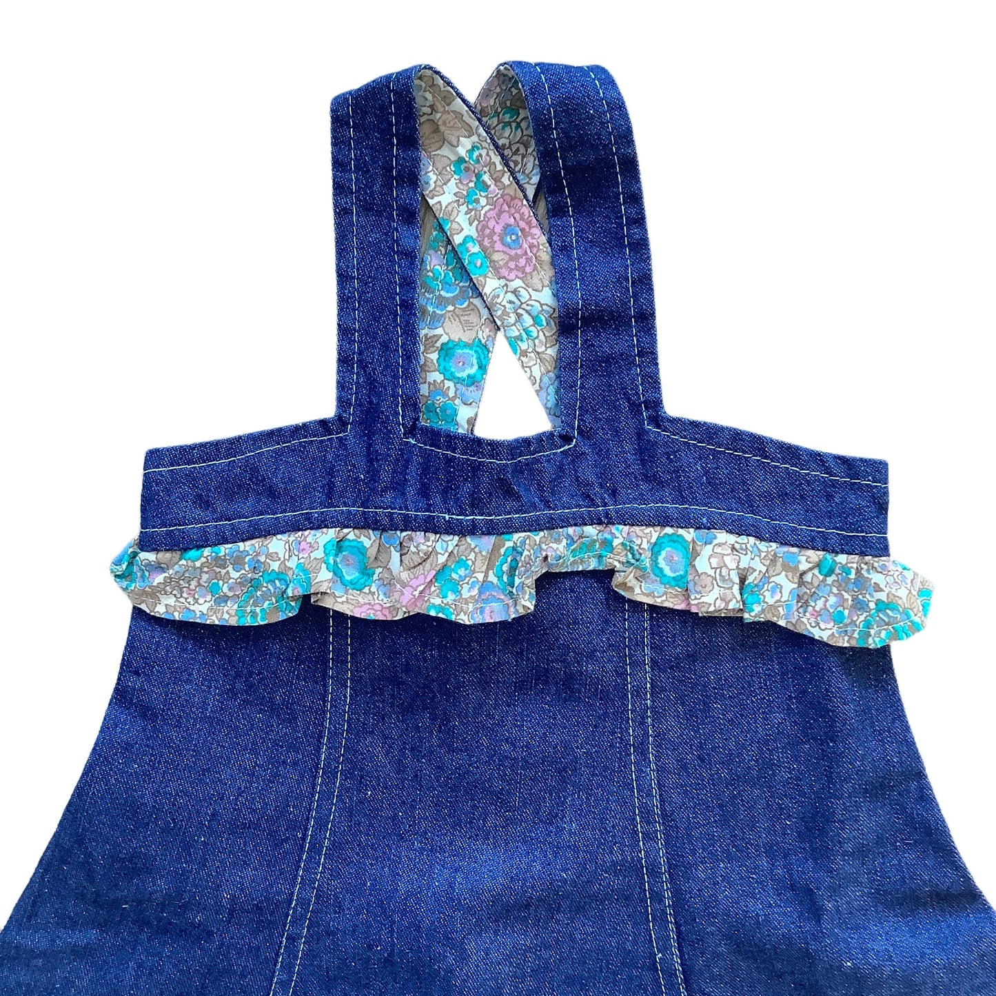 Load image into Gallery viewer, Vintage 70&amp;#39;s Denim Pinafore Dress  12-18M
