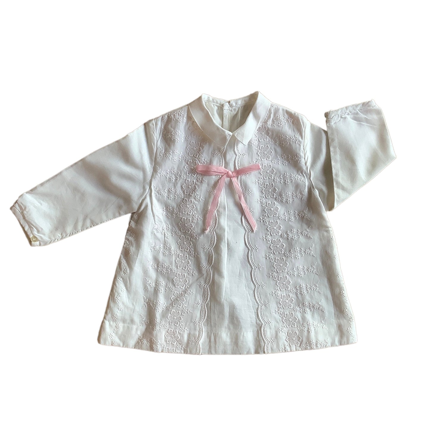 Vintage 70's White Embroidered Dress  9-12M