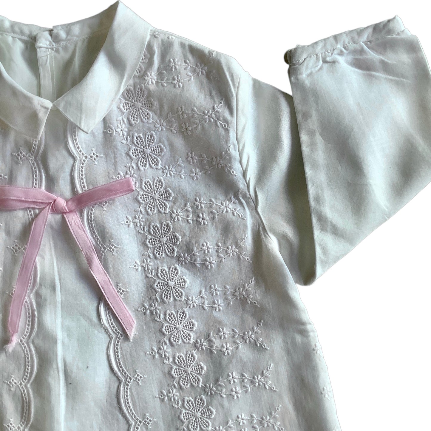 Vintage 70's White Embroidered Dress  9-12M
