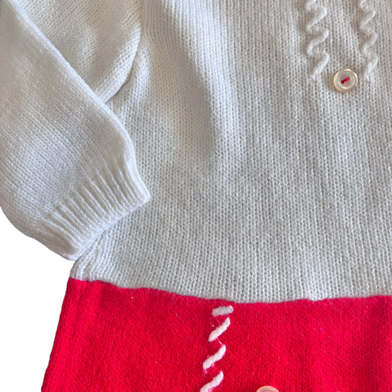 Vintage 1970s Knitted White / Red Mod Dress 0-3 Months