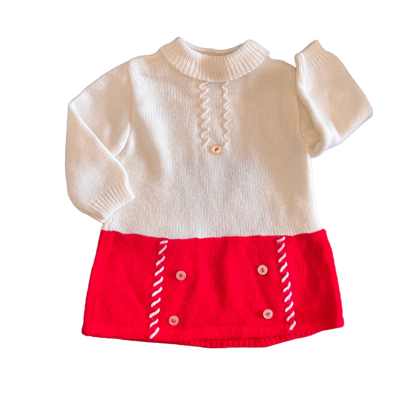 Vintage 1970s Knitted White / Red Mod Dress 0-3 Months