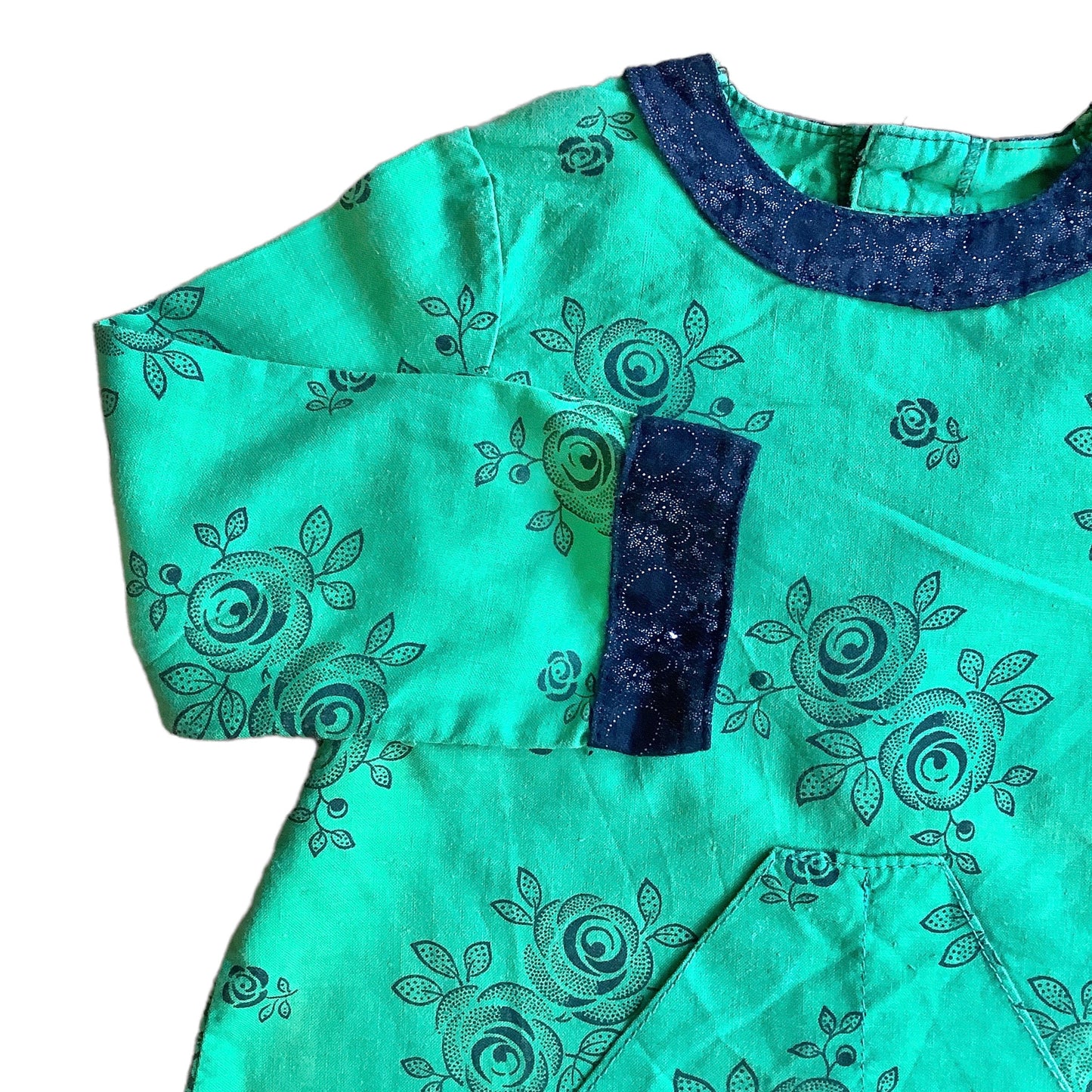 Vintage 70's Printed Green Dress / 12-18 Months