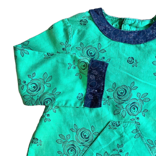 Vintage 70's Printed Green Dress / 12-18 Months