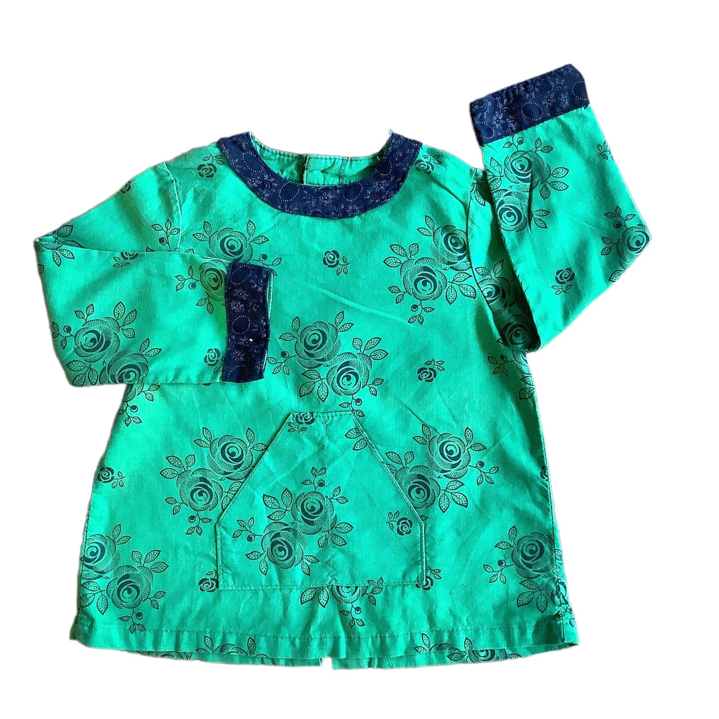 Vintage 70's Printed Green Dress / 12-18 Months