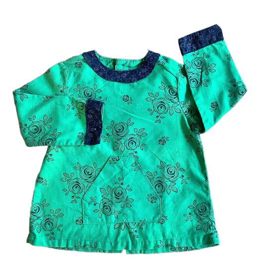 Vintage 70's Printed Green Dress / 12-18 Months