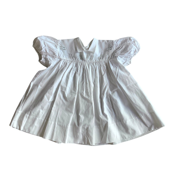Vintage 60's Puff Sleeves White  Dress  12-18M