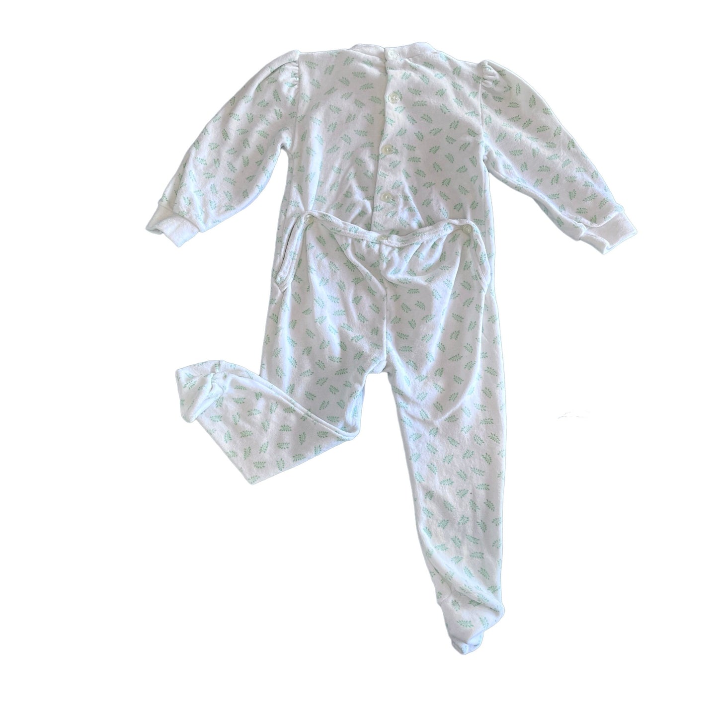 Vintage 70's White "Leafy"  Terry/Velvety  Bodysuit / Footie / 3-6M