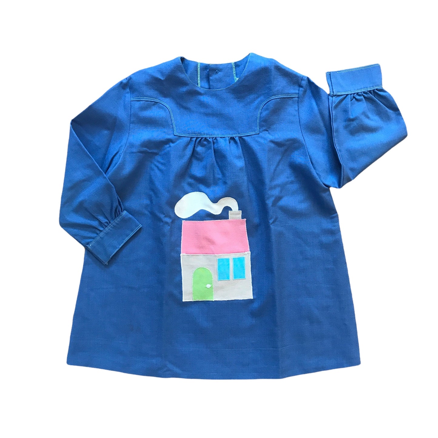 Vintage 1970s Blue Toddler Dress / Long Blouse French Made 3-4 Years
