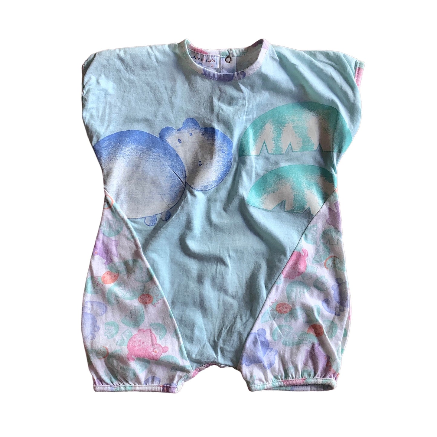 Vintage 1980s Pastel "Hippo"  Romper / 12-18 Months