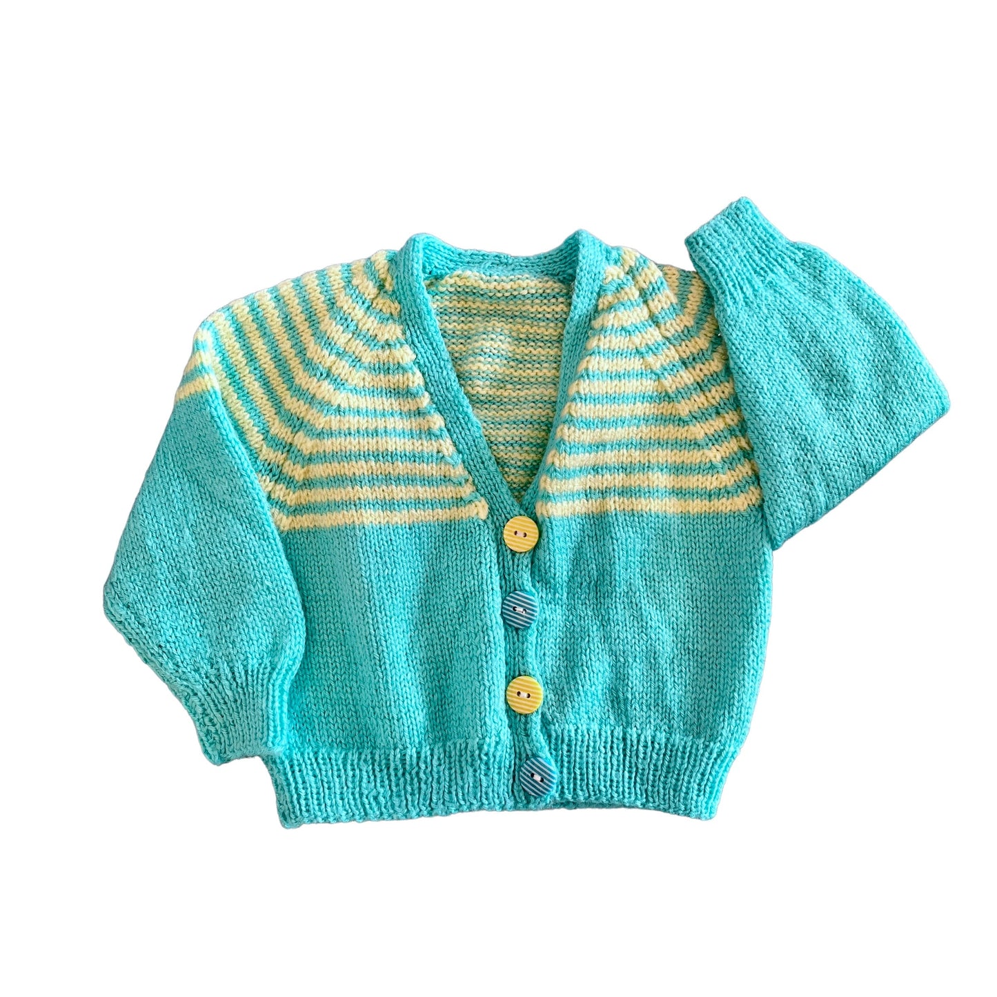 Vintage 1970's Turquoise Hand Knitted  Cardigan  Newborn / 0-3M