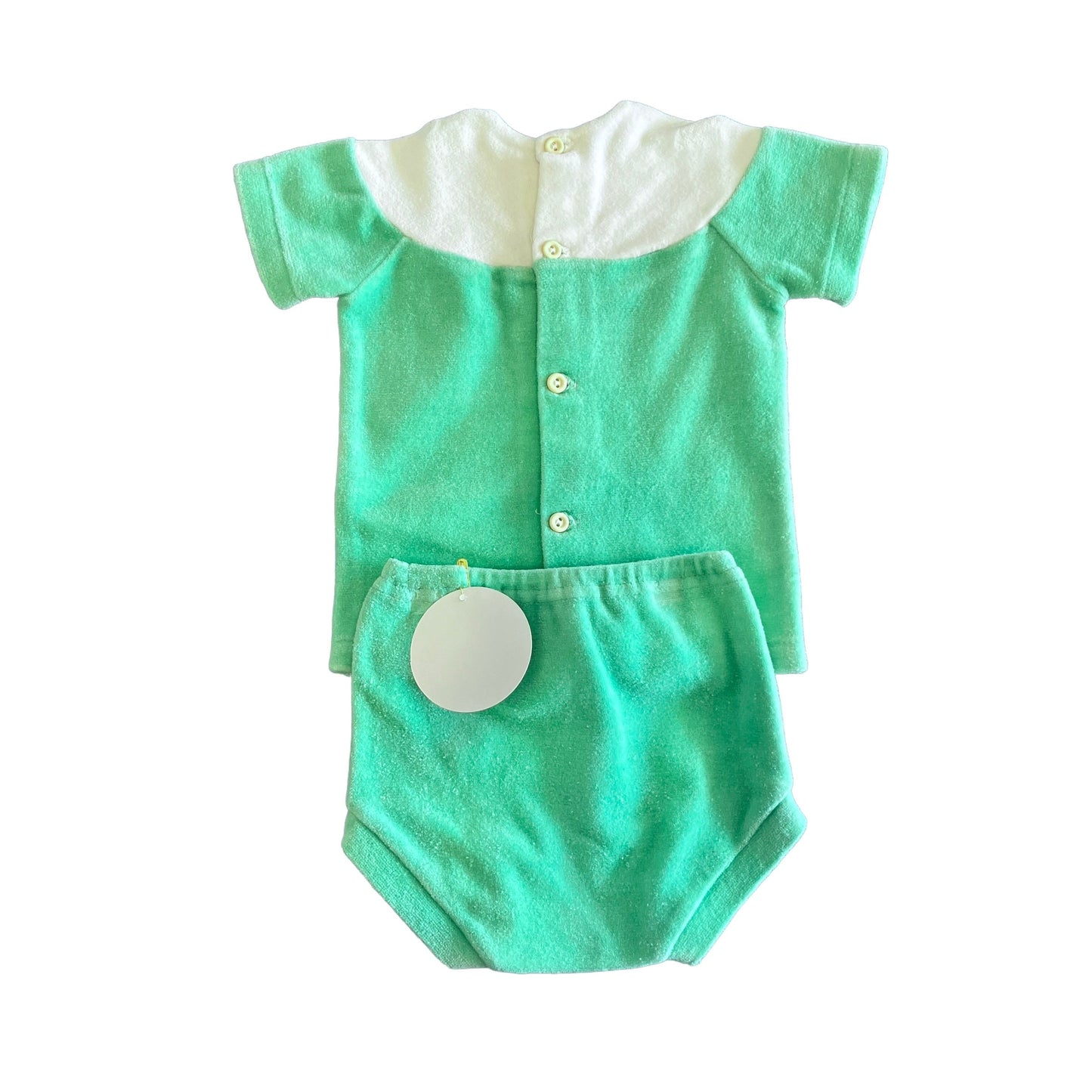 Vintage 70's Green/White Velvety Top and Bottoms  Set / 3-6M