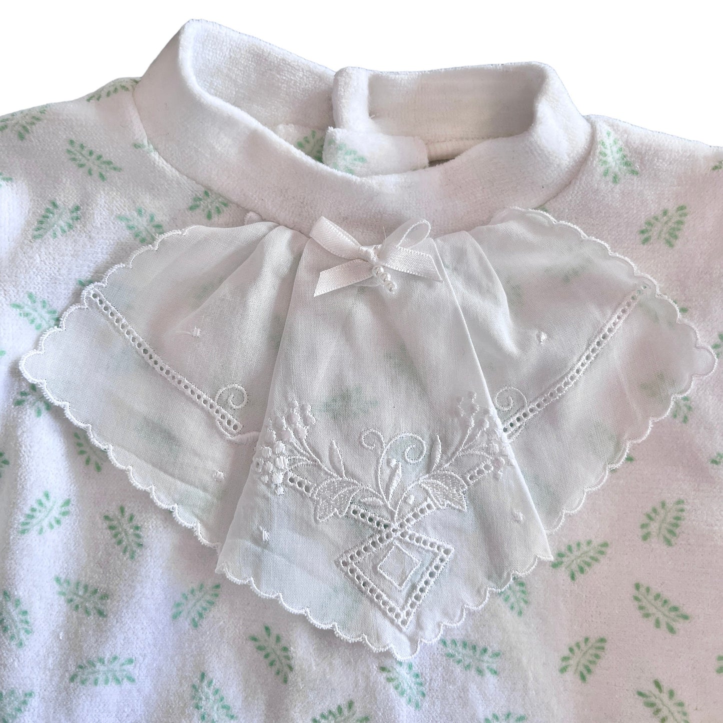Vintage 70's White "Leafy"  Terry/Velvety  Bodysuit / Footie / 3-6M