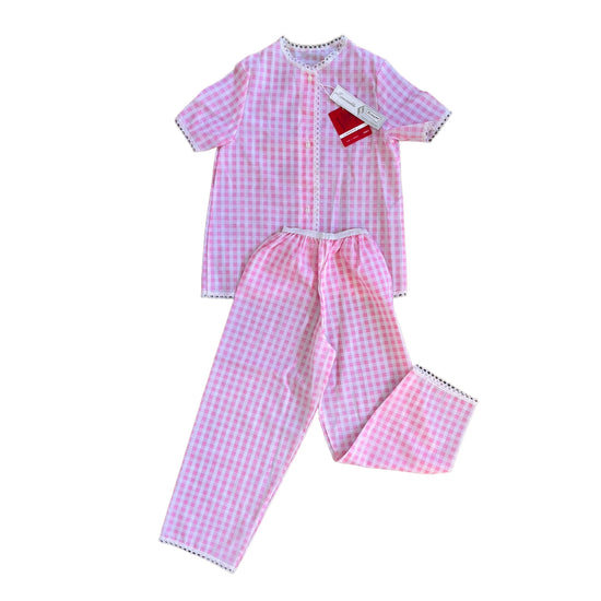 French Vintage 1970's Pink Gingham Pyjama Set /  5-6Y