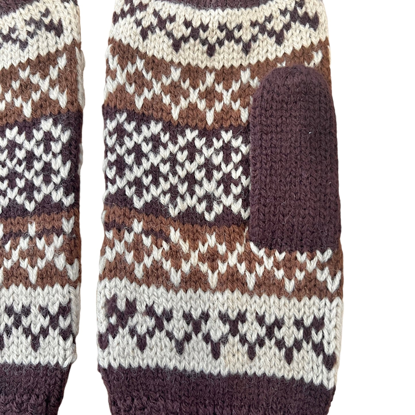 Vintage 70s Knitted Brown Mittens