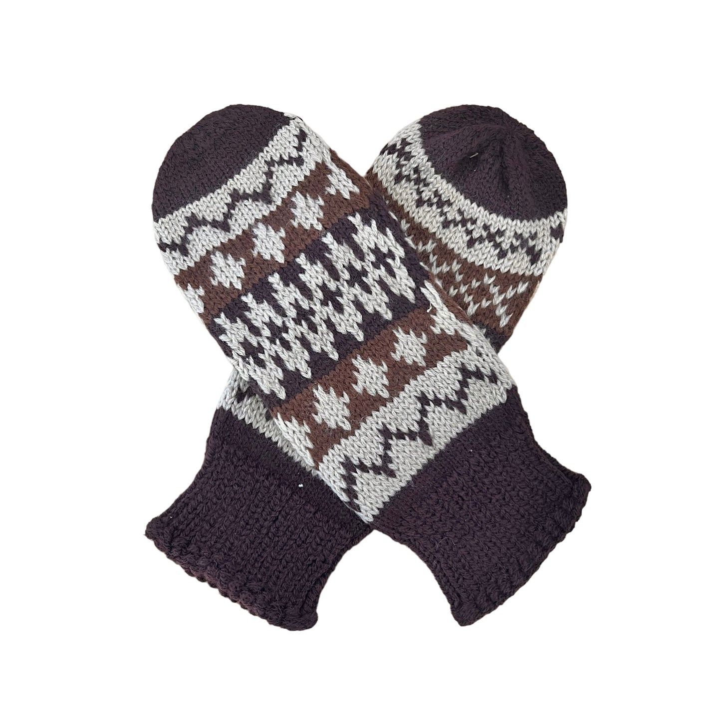 Vintage 70s Knitted Brown Mittens