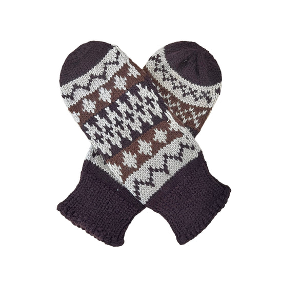 Vintage 70s Knitted Brown Mittens