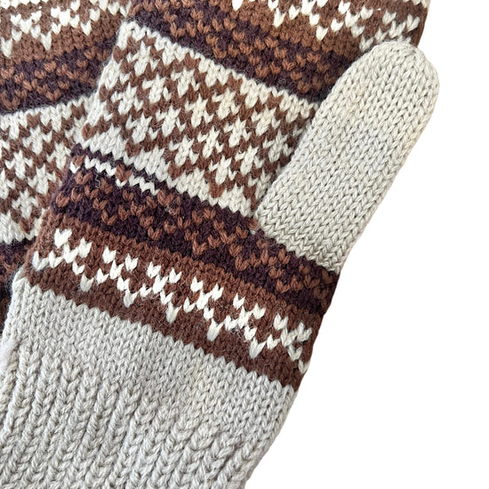 Vintage 70s Knitted Brown Mittens