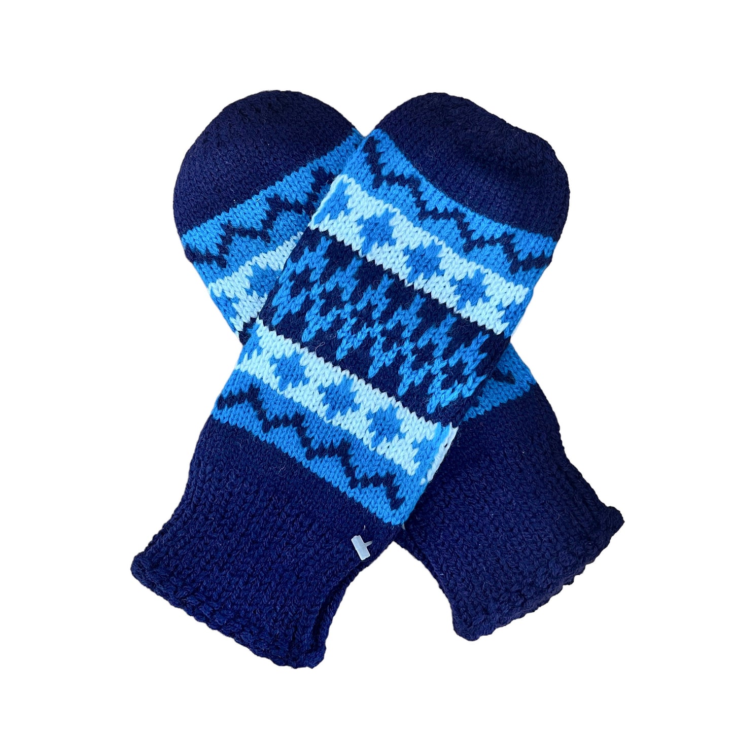 Vintage 70s Knitted Blue Mittens