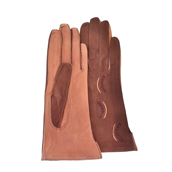 Vintage Delicate 70s Brown Suede Gloves 6-8Y