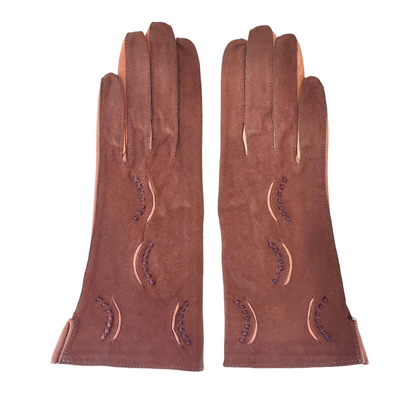 Vintage Delicate 70s Brown Suede Gloves 6-8Y