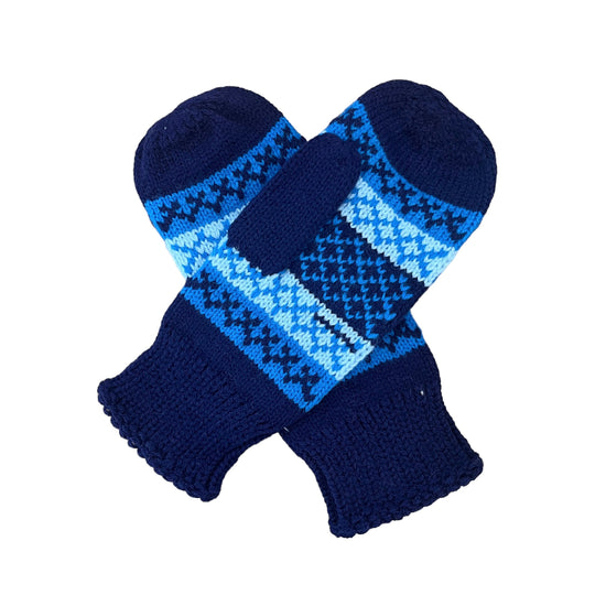 Vintage 70s Knitted Blue Mittens