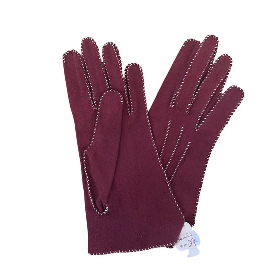 Vintage Delicate 70s Dark Red Suedine Gloves 5-6Y
