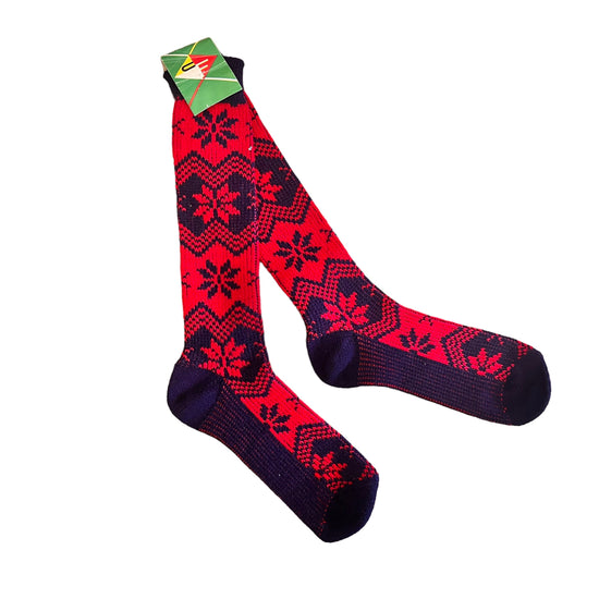 70s Warm Red Navy Patterned Socks British Made