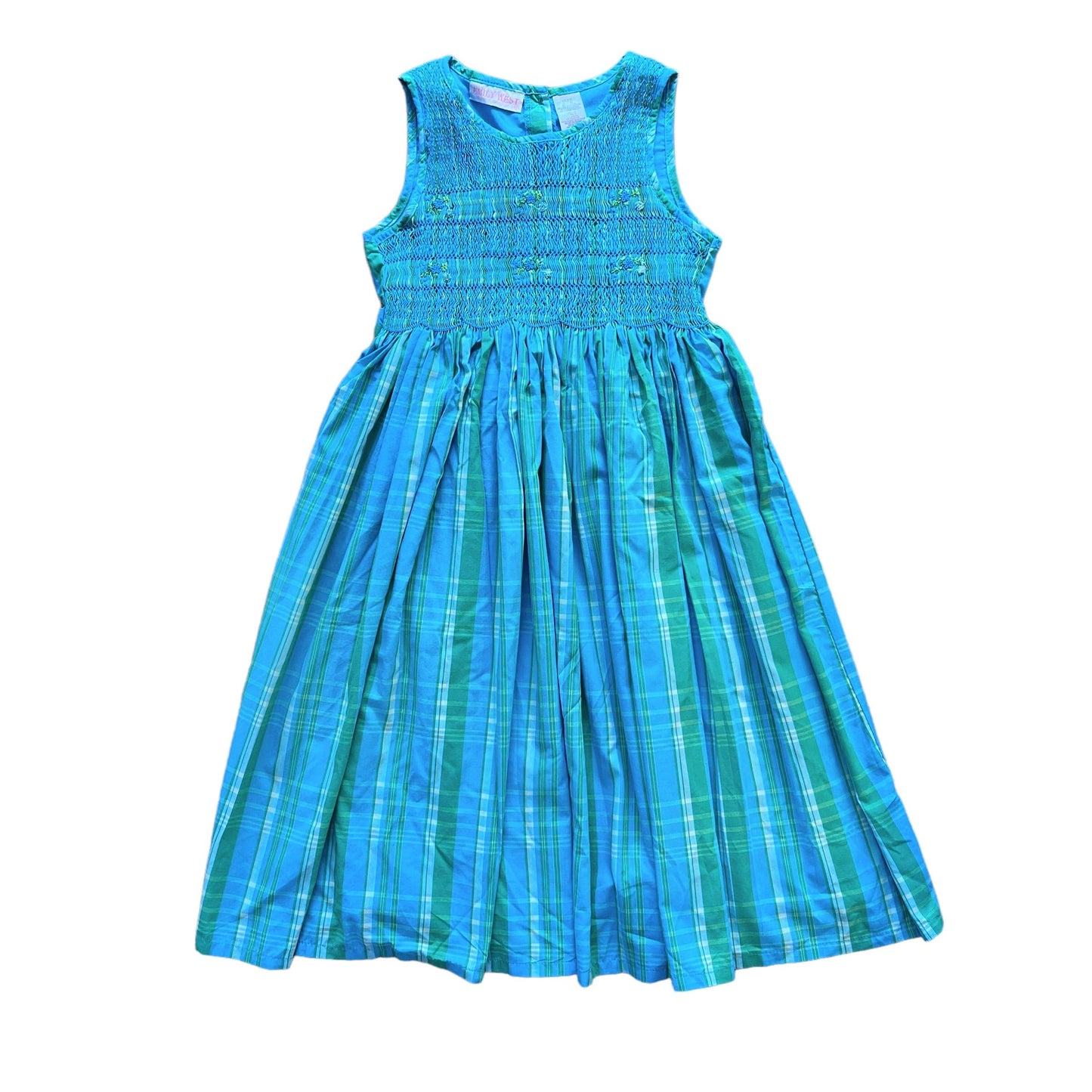Vintage 1980's Green / Blue Smock Maxi Dress / 8-10Yrs