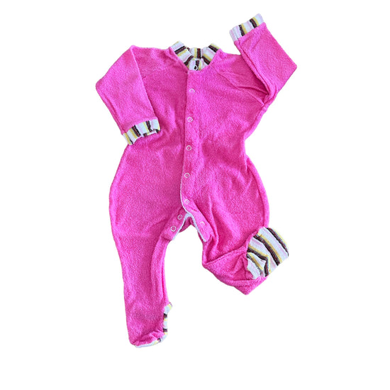 Vintage 70's Pink Terry Towel Bodysuit / Footie / 0-3 Months